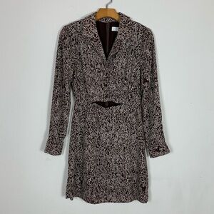 ASTR The Label Brown Print Long Sleeve Mini Cut Out Collared Dress Small